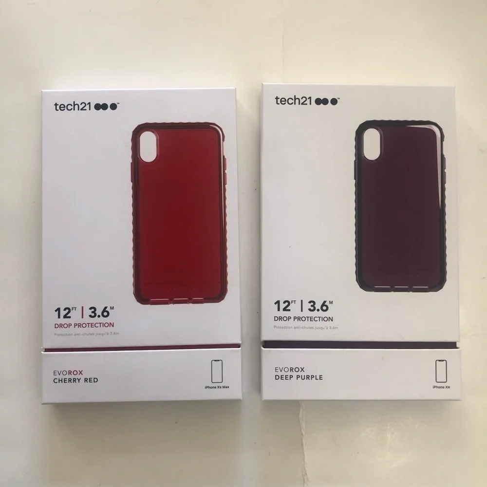 Tech21 EvoRox FlexShock Cherry Red and Deep Purple iPhone XS Max Cases